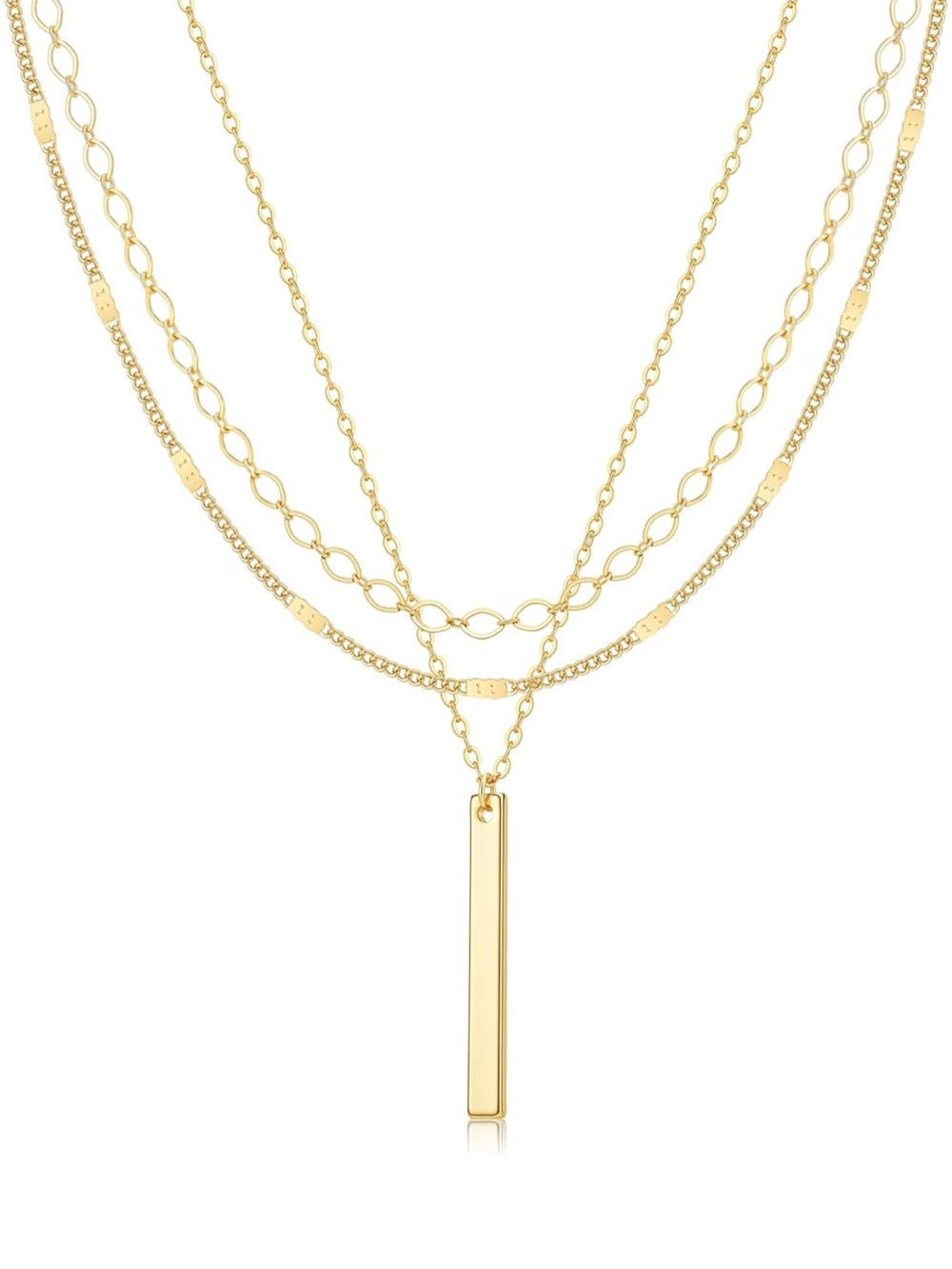 14K Gold Plated Layered Bar Pendant Necklace Set - Picture 5 of 6